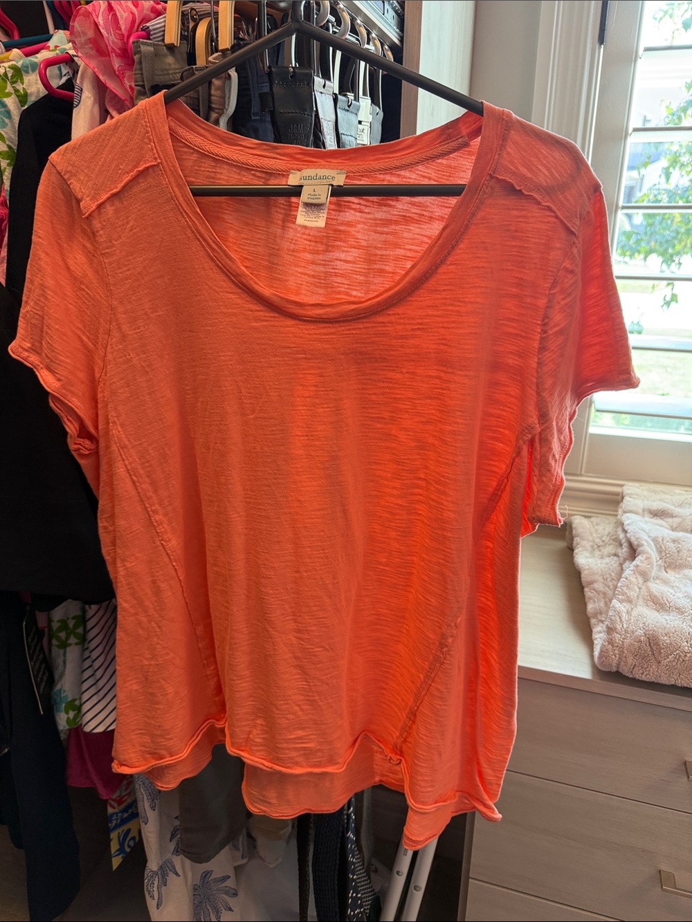 Sundance Bright Orange Short Sleeve Scoop Neck Top
